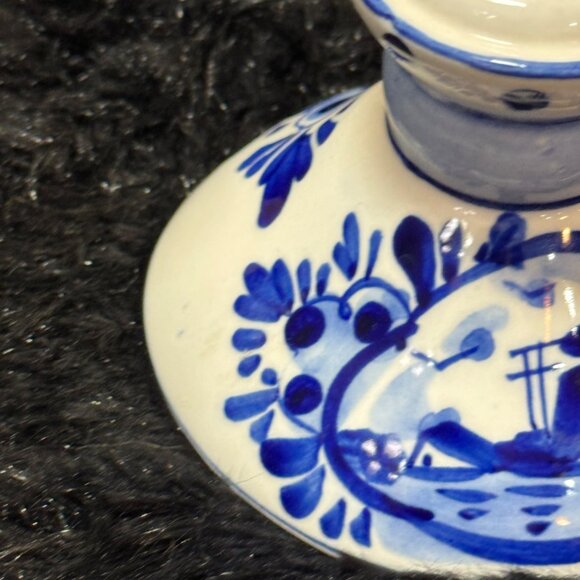 Delft  Blue Hand-Painted Ceramic Blue & White Candle Holder With Handle - Picture 5 of 7